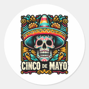 Happy Cinco De Mayo Skeleton Skull Sombrero Mexica Runder Aufkleber