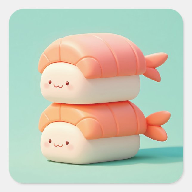 Happy Clay Shrimp Sushi Stack Quadratischer Aufkleber (Vorderseite)
