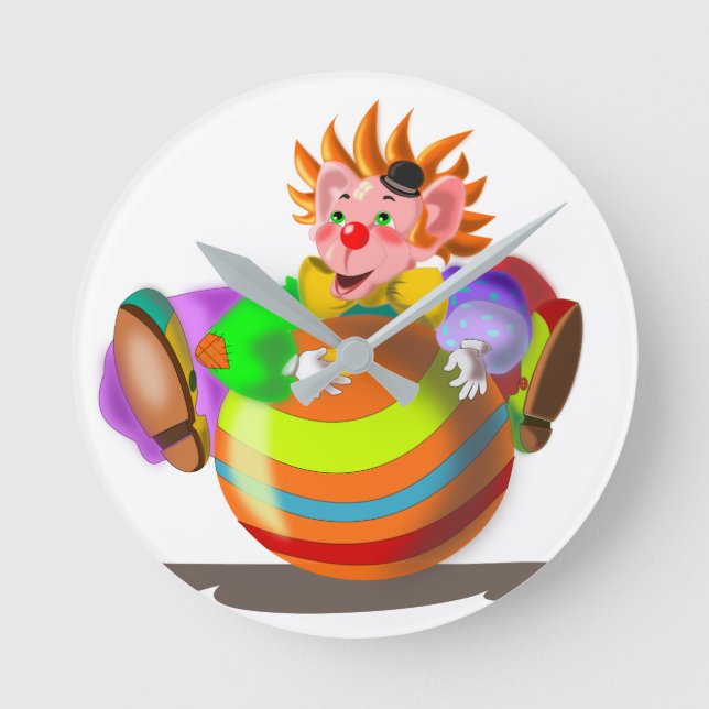 Happy Clown mit Ball Funny Clock Circus Runde Wanduhr (Vorderseite)