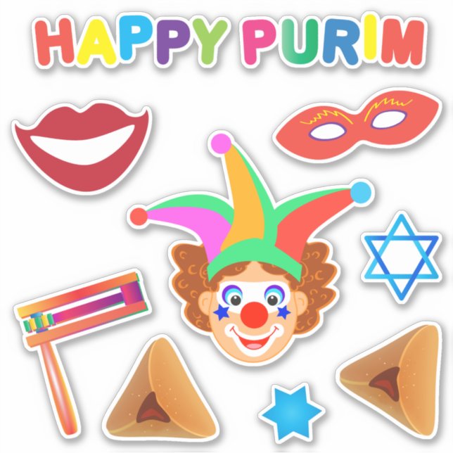 Happy Clowns Purim Festival Party Feiertage Symbol Aufkleber (Vorderseite)