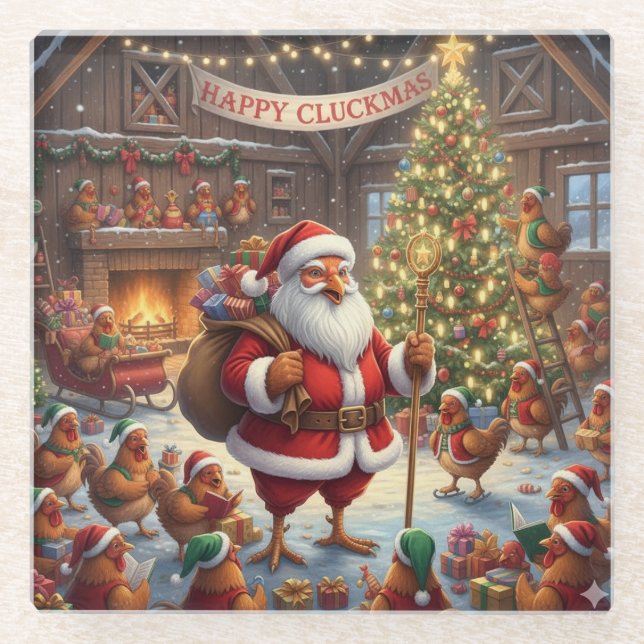 Happy Cluckmas, Glass Coaster Glasuntersetzer (Vorderseite)