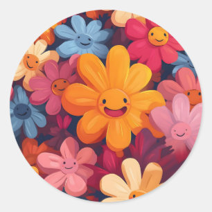 Happy Colorful Blume Pattern Runder Aufkleber