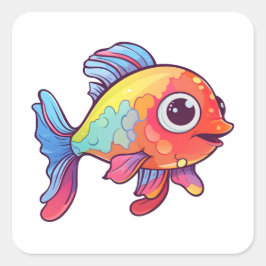 Happy Colorful Fish Quadratischer Aufkleber