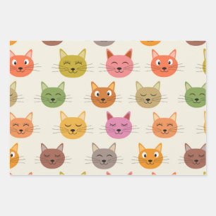 Happy Colorful kawaii Cartoon Katzen Muster Geschenkpapier Set