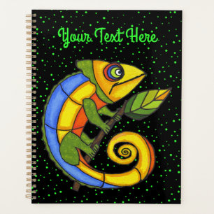 Happy Colorful Lizard Big Eyes Leaf Green Dots Planer
