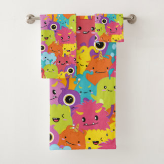 Happy Colorful Monsters Pattern Badhandtuch Set