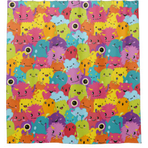 Happy Colorful Monsters Pattern Duschvorhang