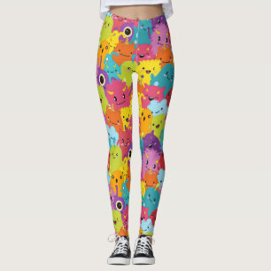 Happy Colorful Monsters Pattern Leggings