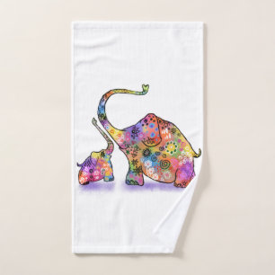 Happy Colorful Mother and Baby Elephant - Zeichnen Badhandtuch Set