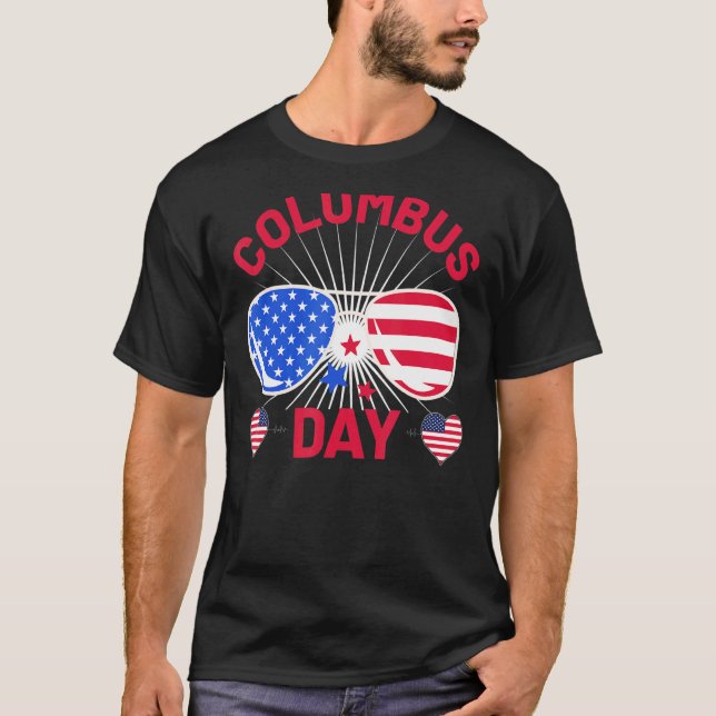 Happy Columbus Day - Brille-US-Flagge T-Shirt (Vorderseite)