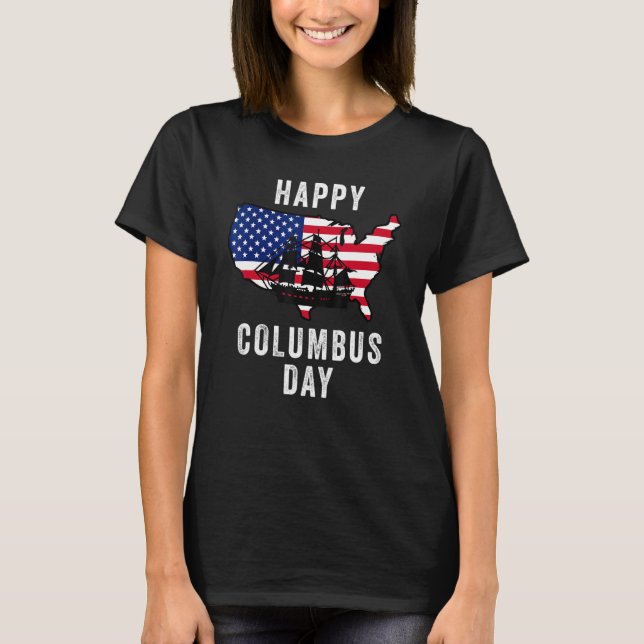 Happy Columbus Day Usa Flag Discovery Italian Expl T-Shirt (Vorderseite)