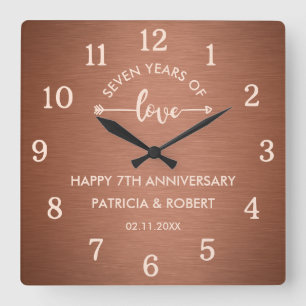 Happy Copper Jahrestag 7. Hochzeitstag Quadratische Wanduhr