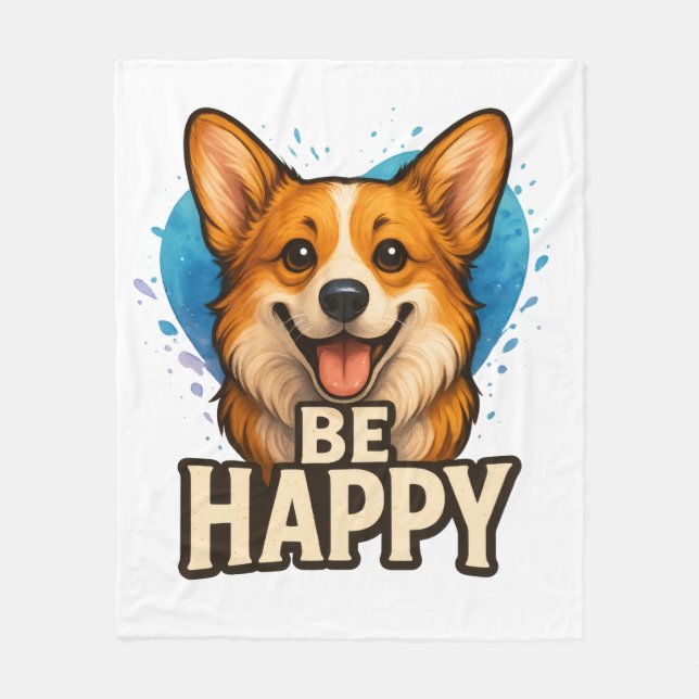 Happy Corgi Cute Dog Lover Design for Positive Fleecedecke (Vorderseite)