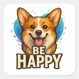 Happy Corgi Cute Dog Lover Design for Positive Quadratischer Aufkleber