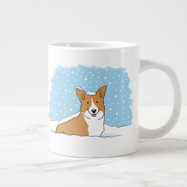 Happy Corgi im Schnee | Niedlicher Winterurlaubshu Jumbo-Tasse (Rechts)