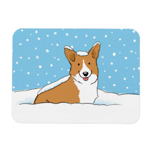 Happy Corgi im Schnee   Niedlicher Winterurlaubshu Magnet