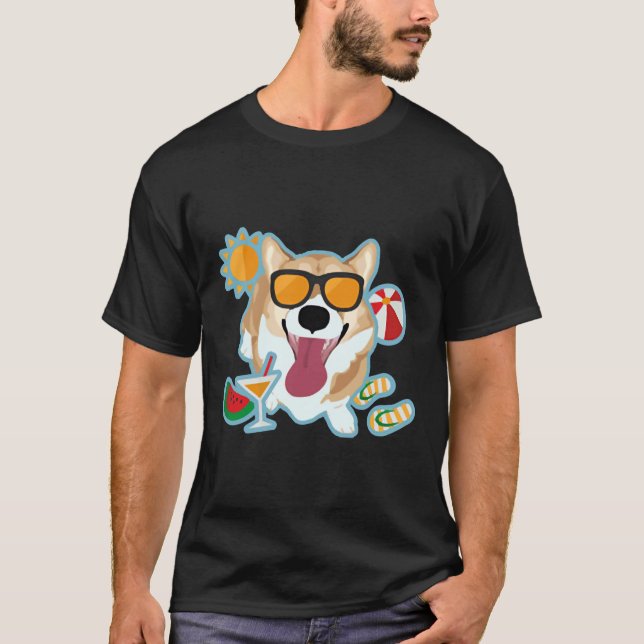 Happy Corgi Summer T-Shirt (Vorderseite)