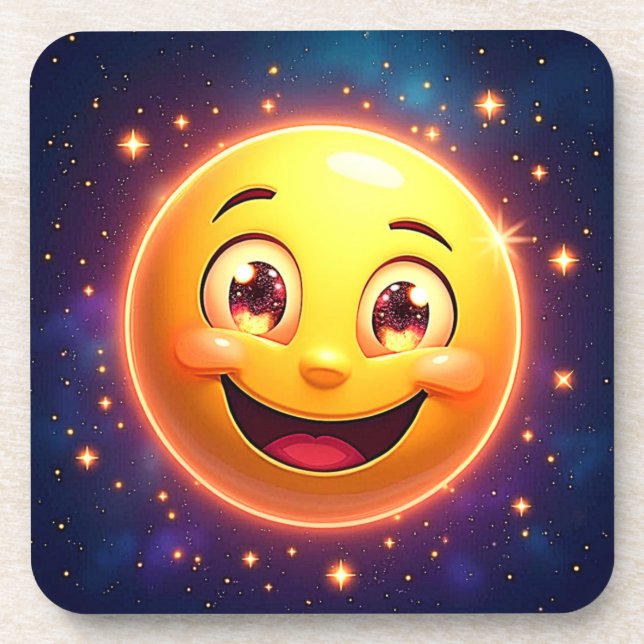 Happy Cosmic Eyes Emoji Getränkeuntersetzer (Vorderseite)