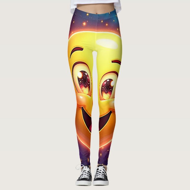 Happy Cosmic Eyes Emoji Leggings (Vorderseite)