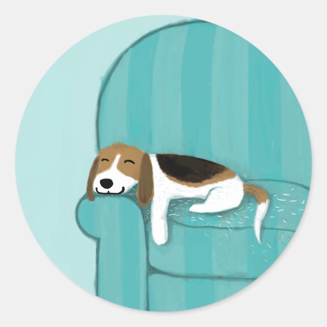 Happy Couch Dog | NIEDLICHER BEAGLE | Pet Lover Runder Aufkleber (Vorderseite)