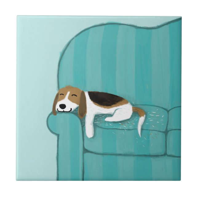 Happy Couch Dog - Niedlicher Beagle Schlafen | Pet Fliese (Vorderseite)