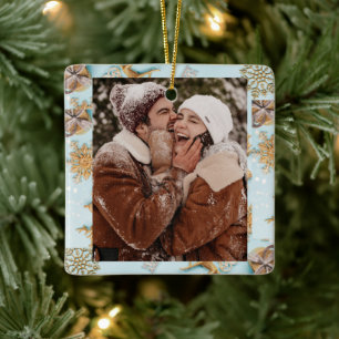 Happy Couple CUSTOM Baby Blue Gold Keramikornament