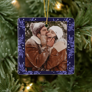 Happy Couple CUSTOM Navy Blue Weihnachten Keramikornament