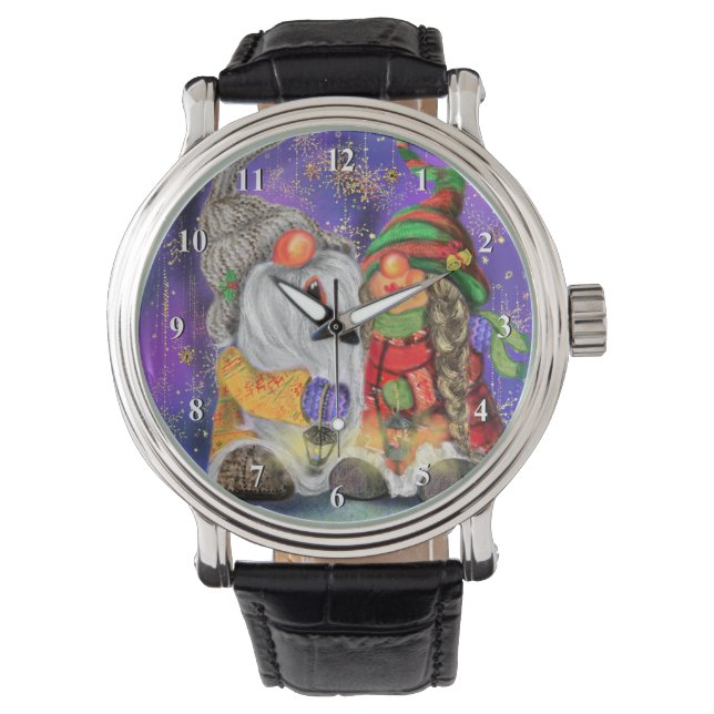 Happy Couple Gnome Christmas Watch Armbanduhr (Vorderseite)