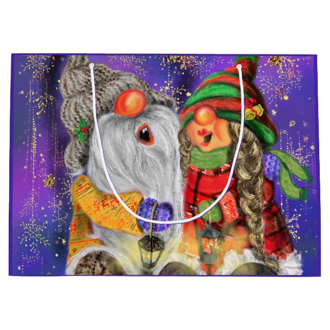 Happy Couple Gnome Weihnachtsgeschenktasche Große Geschenktüte (Vorderseite)