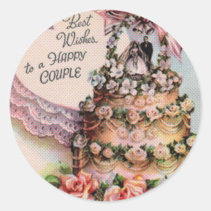 Happy Couple Wedding Cake Runder Aufkleber