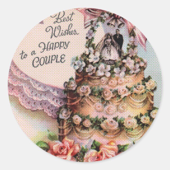 Happy Couple Wedding Cake Runder Aufkleber (Vorderseite)