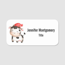 Happy Cow in einem Niedlichen Red Hat Namensschild