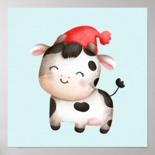 Happy Cow in einem Niedlichen Red Hat Poster