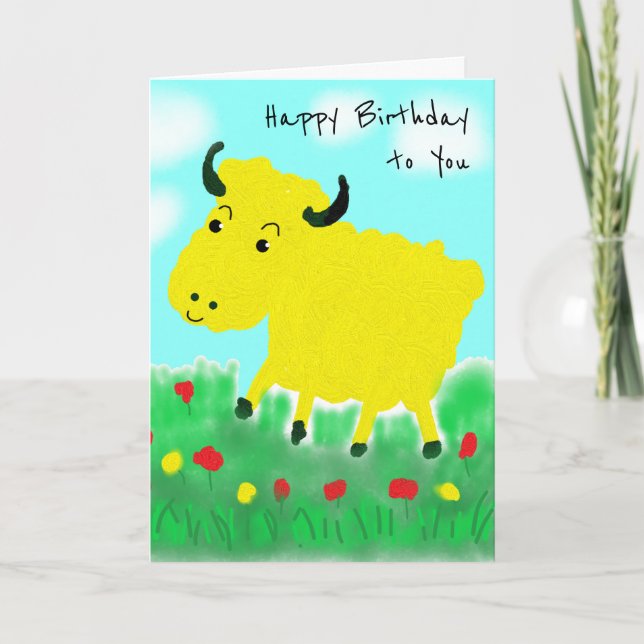 Happy Cow in Meadow Birthday Karte (Vorderseite)