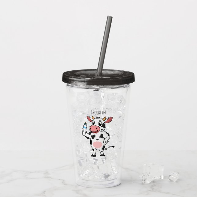 Happy Cow mit Babyflasche Cartoon Acryltrinkbecher (Rückseite Ice)