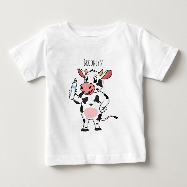 Happy Cow mit Babyflasche Cartoon Baby T-shirt (Vorderseite)