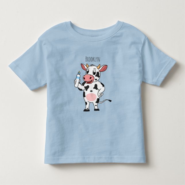 Happy Cow mit Babyflasche Cartoon Kleinkind T-shirt (Vorderseite)