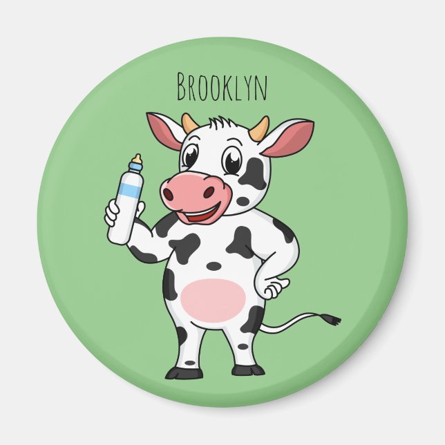 Happy Cow mit Babyflasche Cartoon Magnet (Vorne)