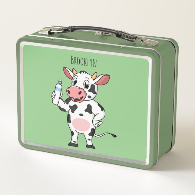Happy Cow mit Babyflasche Cartoon  Metall Brotdose (Rückseite)