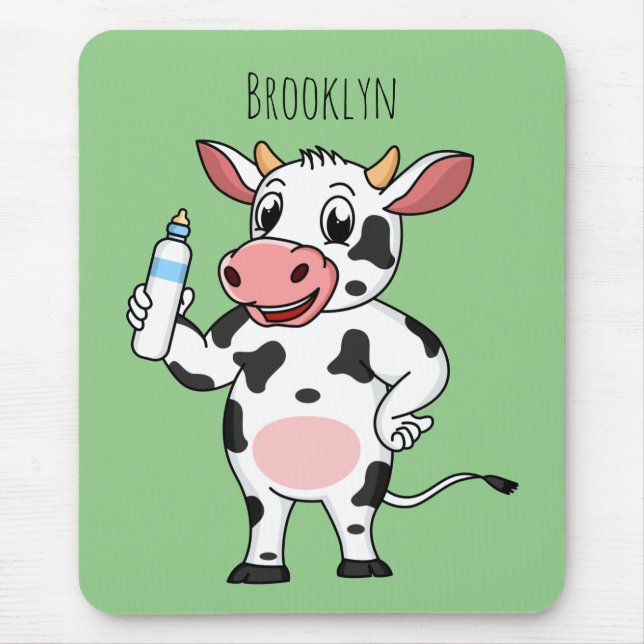 Happy Cow mit Babyflasche Cartoon Mousepad (Vorne)