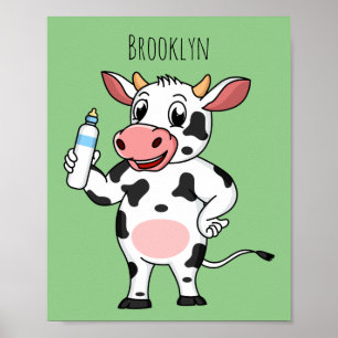 Happy Cow mit Babyflasche Cartoon Poster