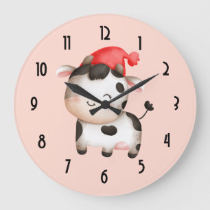 Happy Cow mit einem Red Hat Niedlich Große Wanduhr