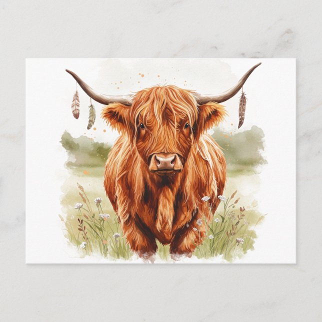 Happy Cow Watercolor Postcard Postkarte (Vorderseite)