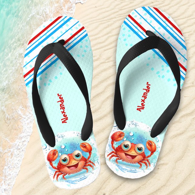 Happy Crab Boy Beach Name Kinder Flip Flops (Von Creator hochgeladen)