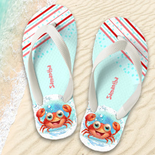 Happy Crab Girl Beach Name Kinder Flip Flops