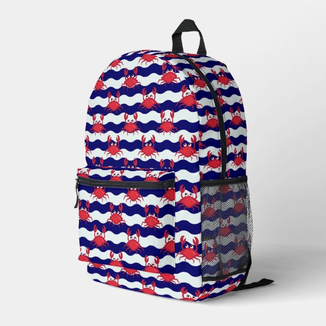 Happy Crabs Pattern Bedruckter Rucksack (Rückseitige Ecke Rechts)