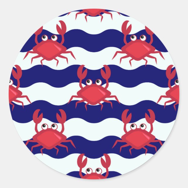 Happy Crabs Pattern Runder Aufkleber (Vorderseite)