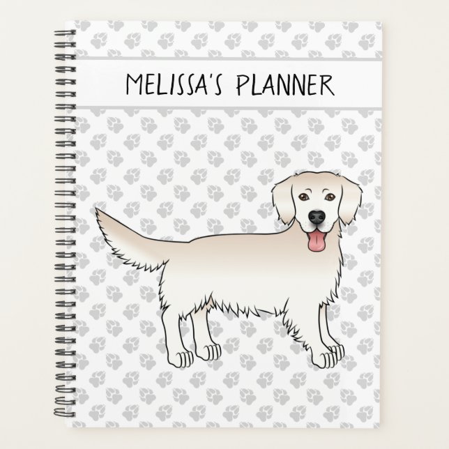 Happy Cream Golden Retriever mit Pfoten und Text Planer (Vorderseite)