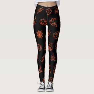 Happy creepy Halloween-Muster - Schwarz und Orange Leggings