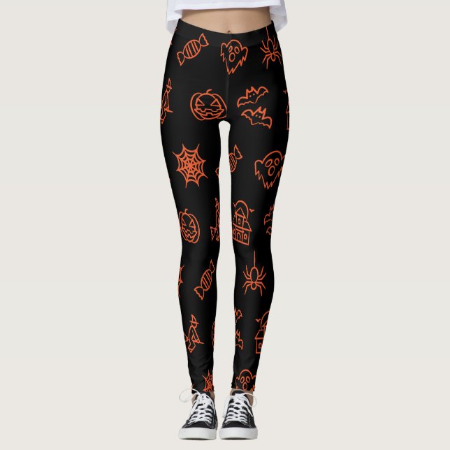 Happy creepy Halloween-Muster - Schwarz und Orange Leggings (Vorderseite)